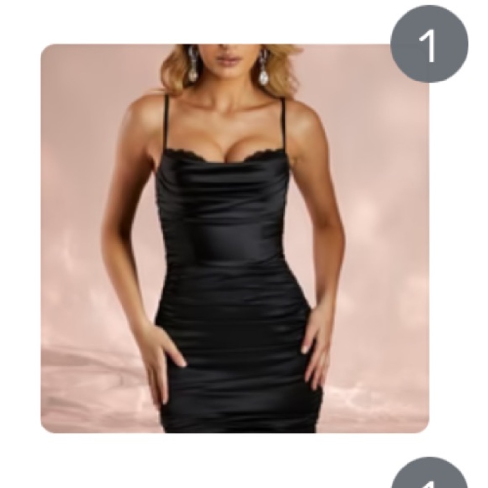 Oh Polly Lace Trim Cowl Neck Satin Mini Dress in Black - New - No Longer Online